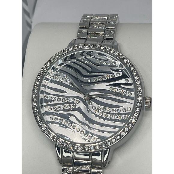 Silver Tone Crystal Bracelet Watch Zebra Print Stunning Chic Trendy Fashion NWT main image 16